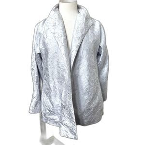 Eileen Fisher 100% Silk Pale Blue/Purple Textured Crinkled Jacket - Women S